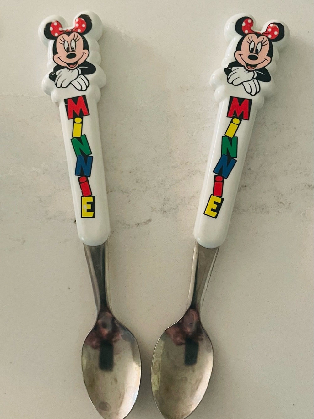 Disney Vintage Minnie Mouse White Multi-Color Kids Spoons (Set of 2)